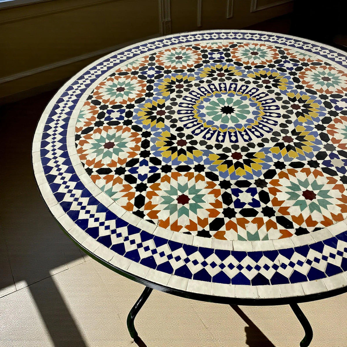 Handmade Moroccan Mosaic Table – Round Fassi Zellige Outdoor Patio Table