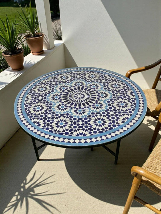 Blue Moroccan Mosaic Table | Handmade Fassi Zellige