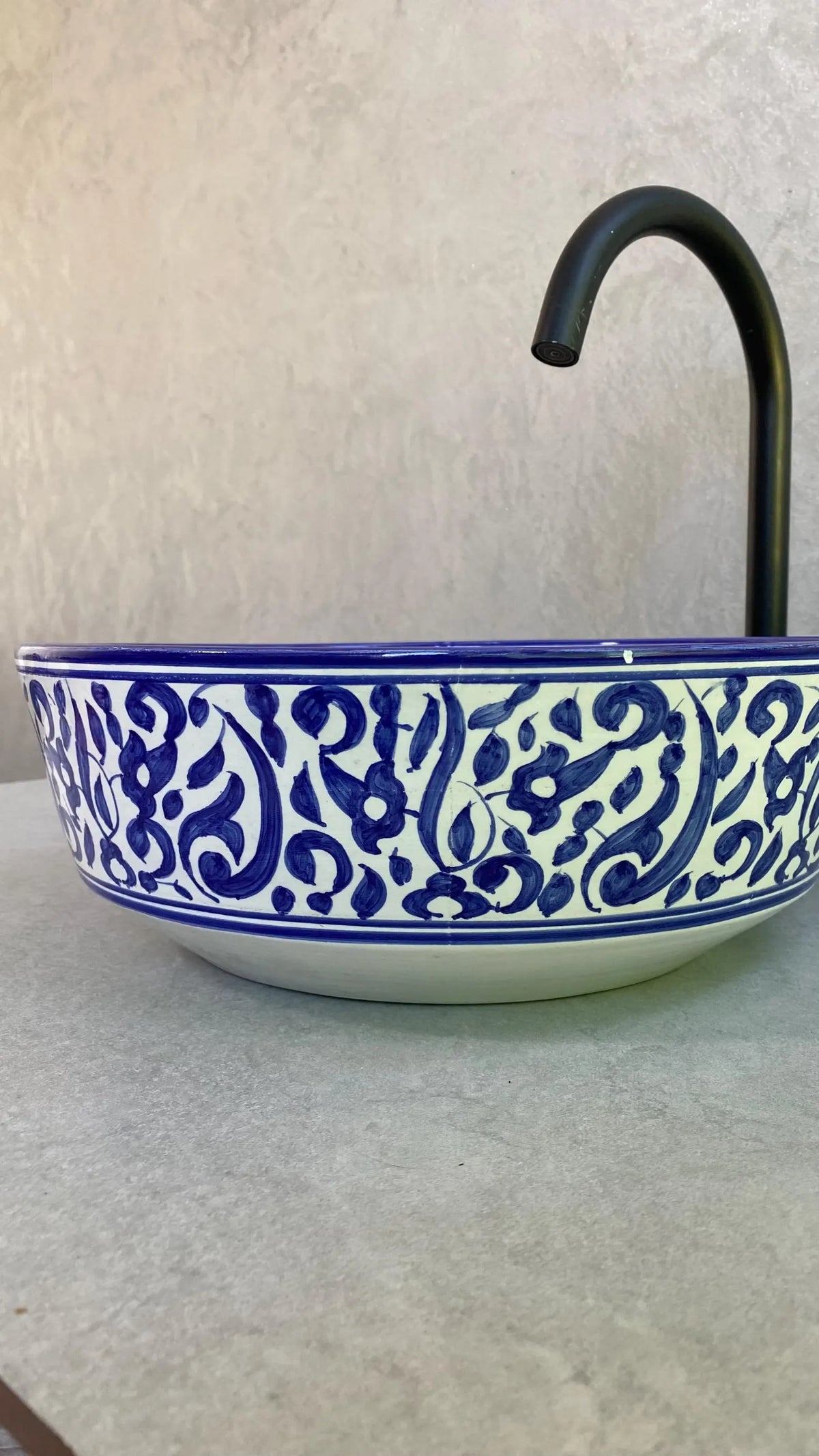Hand-Painted Moroccan Ceramic Bathroom Sink – Blue & White