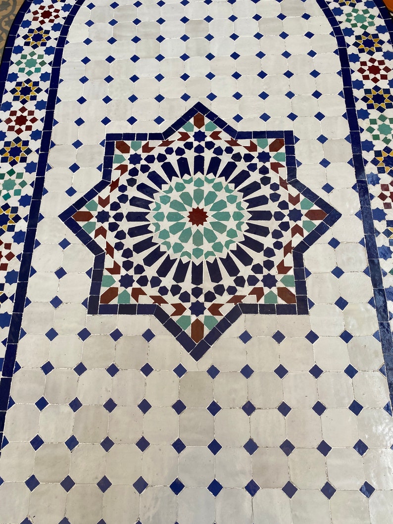 Moroccan Oval Mosaic Table – Handmade Traditional Zellige Art