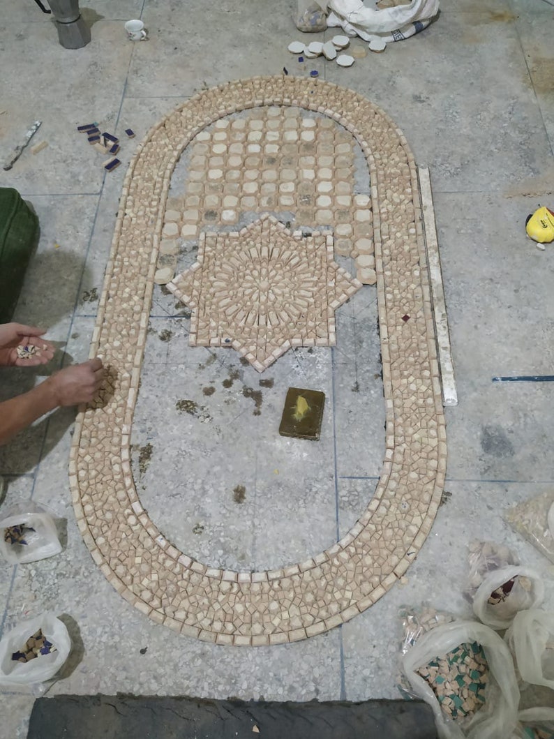 Moroccan Oval Mosaic Table – Handmade Traditional Zellige Art