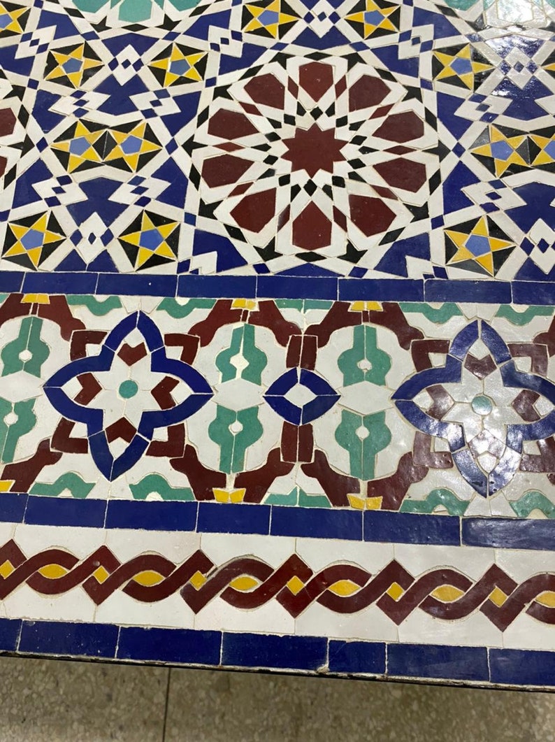 Handmade Moroccan Zellige Mosaic Table – Colorful Fassi Tile Outdoor Dining Table