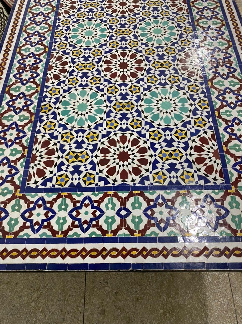 Handmade Moroccan Zellige Mosaic Table – Colorful Fassi Tile Outdoor Dining Table