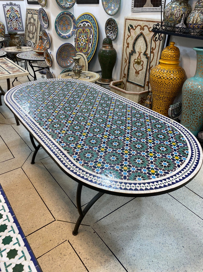 Handmade Moroccan fez Mosaic Table – Authentic Fez Zellige Design