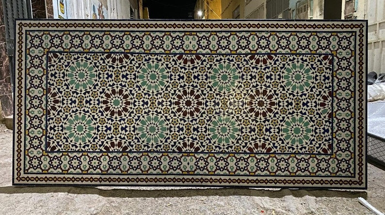 Handmade Moroccan Zellige Mosaic Table – Colorful Fassi Tile Outdoor Dining Table