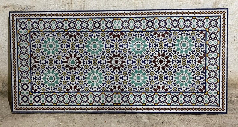 Handmade Moroccan Zellige Mosaic Table – Colorful Fassi Tile Outdoor Dining Table