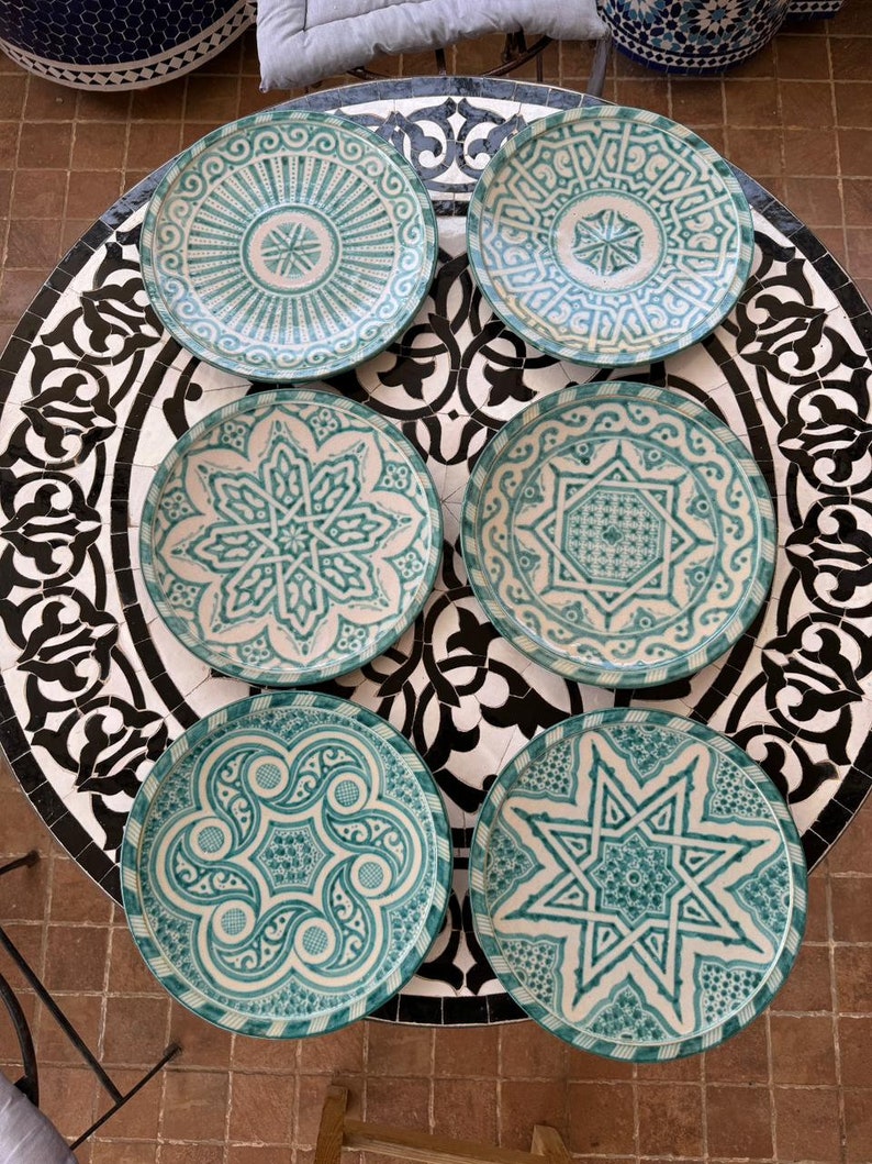 Handmade Moroccan Ceramic Plates & Decorative Wall Plates – Turquoise Geometric Design