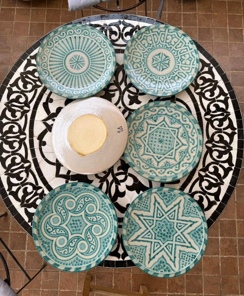 Handmade Moroccan Ceramic Plates & Decorative Wall Plates – Turquoise Geometric Design