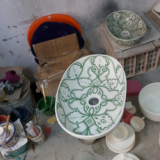 Hand-Painted Moroccan Sink | Fes Pottery workshop