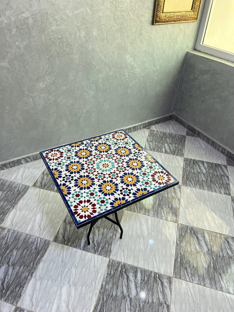 Handmade Moroccan Mosaic Table – Authentic Zellige Art