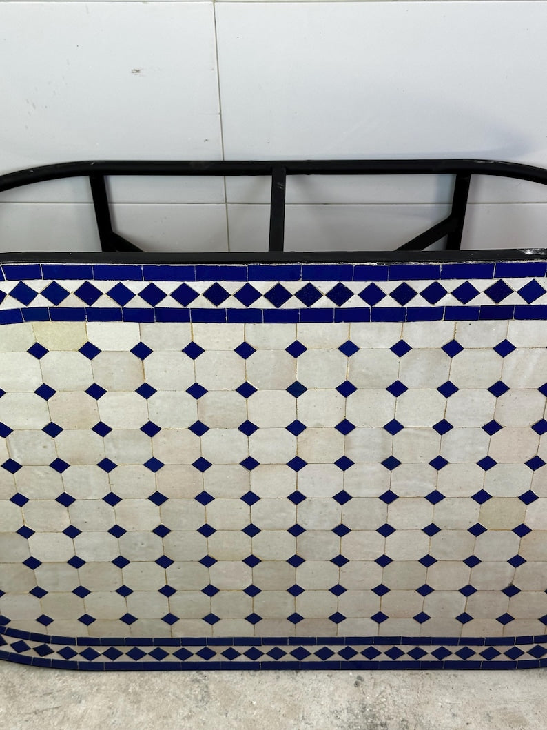 Moroccan fez pottery mosaic oval table – Blue & White Zellige Design