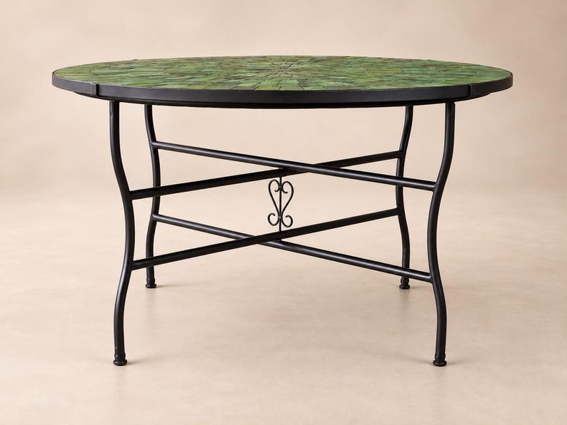 Moroccan Zellige Mosaic Table – Handmade Round Ceramic Tile Table