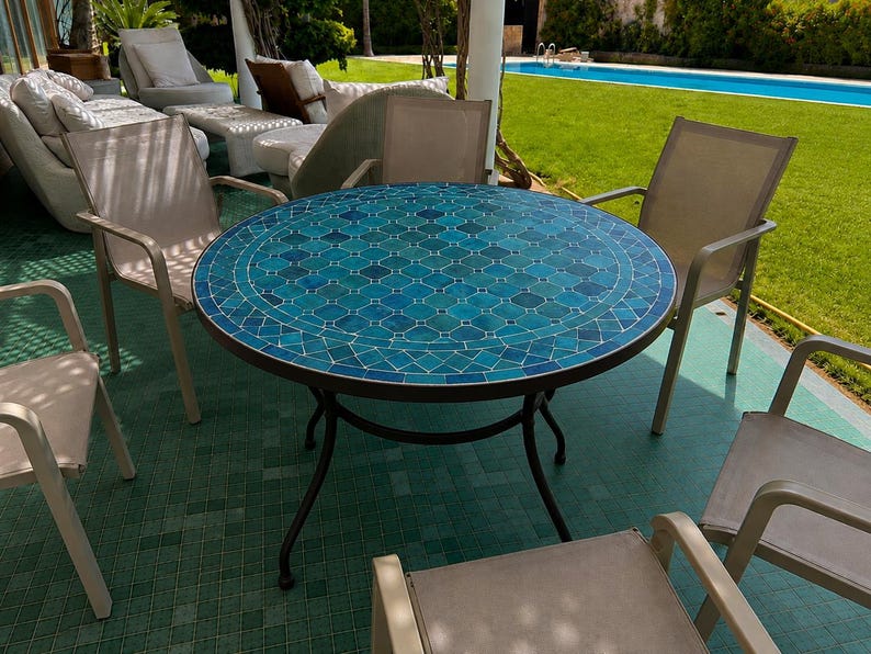Moroccan Blue Mosaic Table – Handmade Zellige Table
