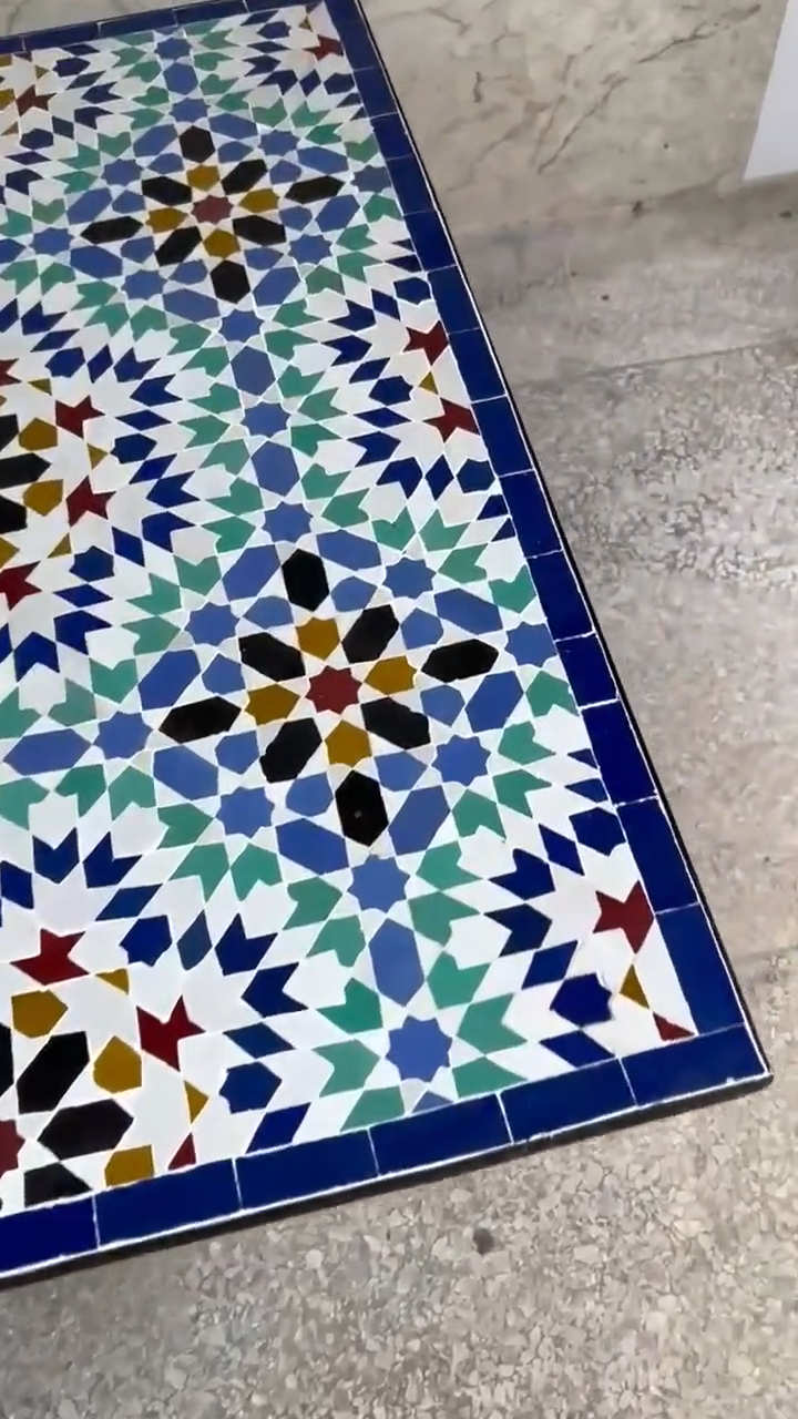 Moroccan Mosaic Table – Handmade Colorful Zellige Table from Fez