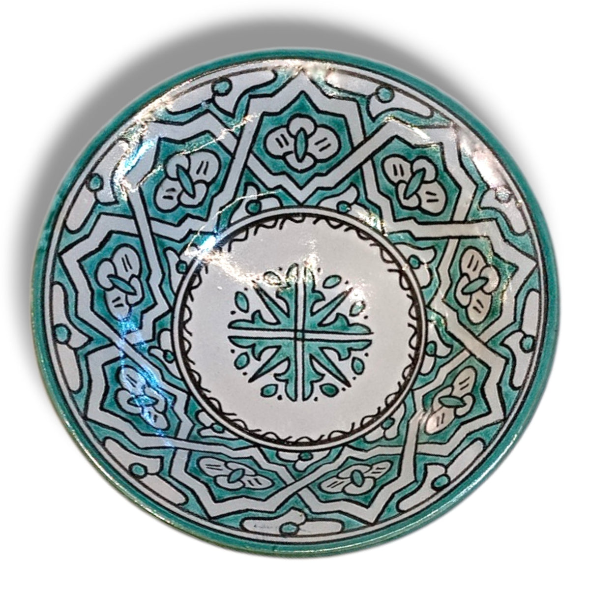 Green hand painted Moroccan fez pottery plates dishwasher and microwave safe