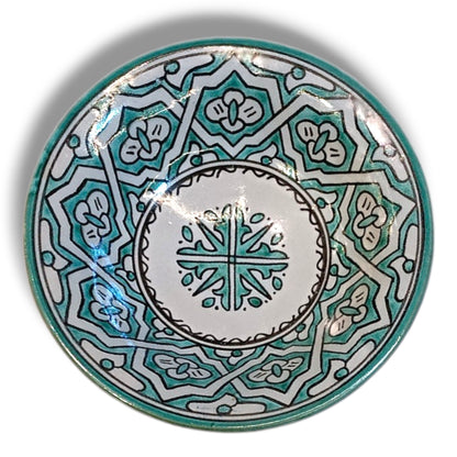 Green hand painted Moroccan fez pottery plates dishwasher and microwave safe
