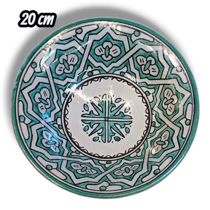 Green hand painted Moroccan fez pottery plates dishwasher and microwave safe