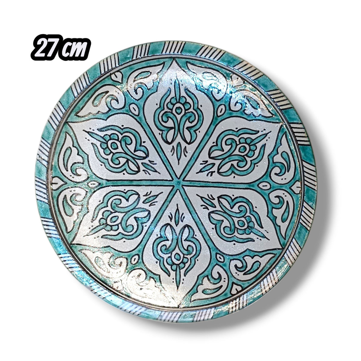 Green hand painted Moroccan fez pottery plates dishwasher and microwave safe