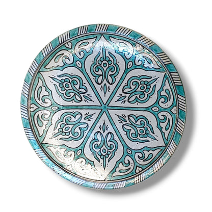 Green hand painted Moroccan fez pottery plates dishwasher and microwave safe