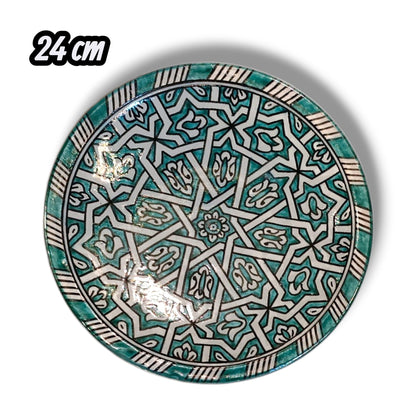 Green hand painted Moroccan fez pottery plates dishwasher and microwave safe