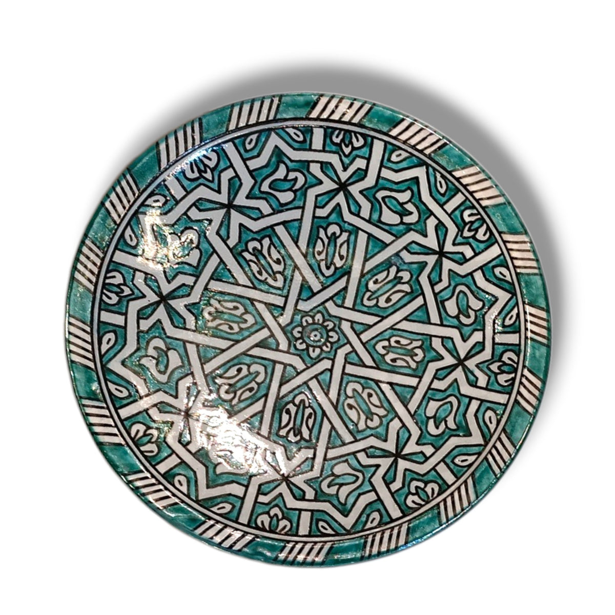 Green hand painted Moroccan fez pottery plates dishwasher and microwave safe