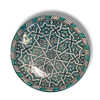 Green hand painted Moroccan fez pottery plates dishwasher and microwave safe