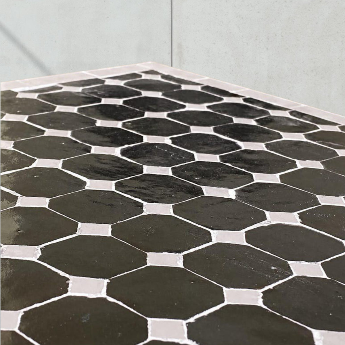 Handmade Moroccan Zellige Mosaic Table – Black & White Fes Tile Table