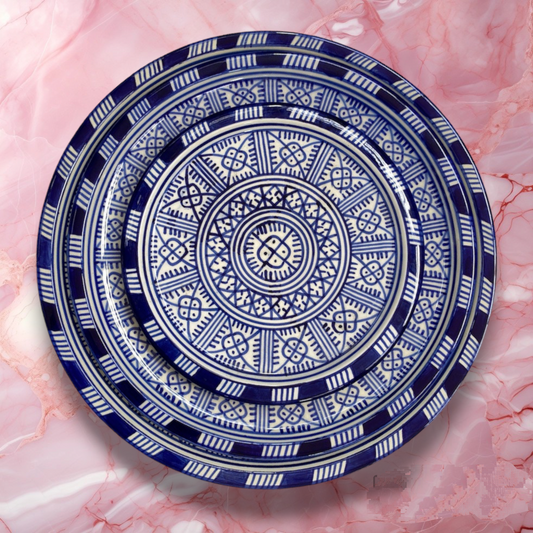 Authentic Moroccan Fez Pottery Plates – Handmade Berber Blue & White Ceramic Plates
