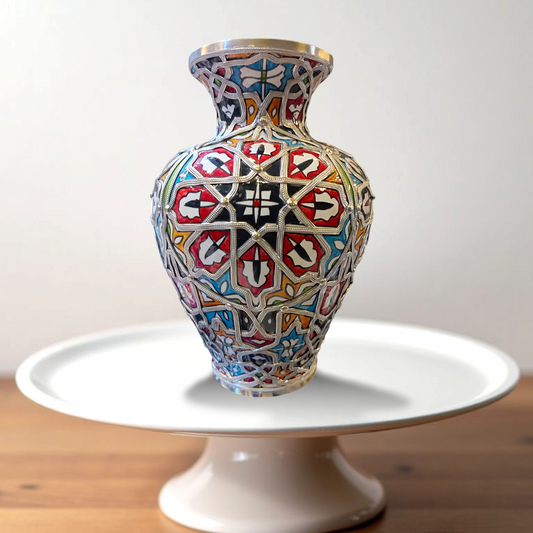 Flower vase silver and nickel vase handmade and hand painted original from fez Morocco