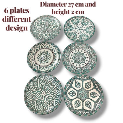 Green hand painted Moroccan fez pottery plates dishwasher and microwave safe