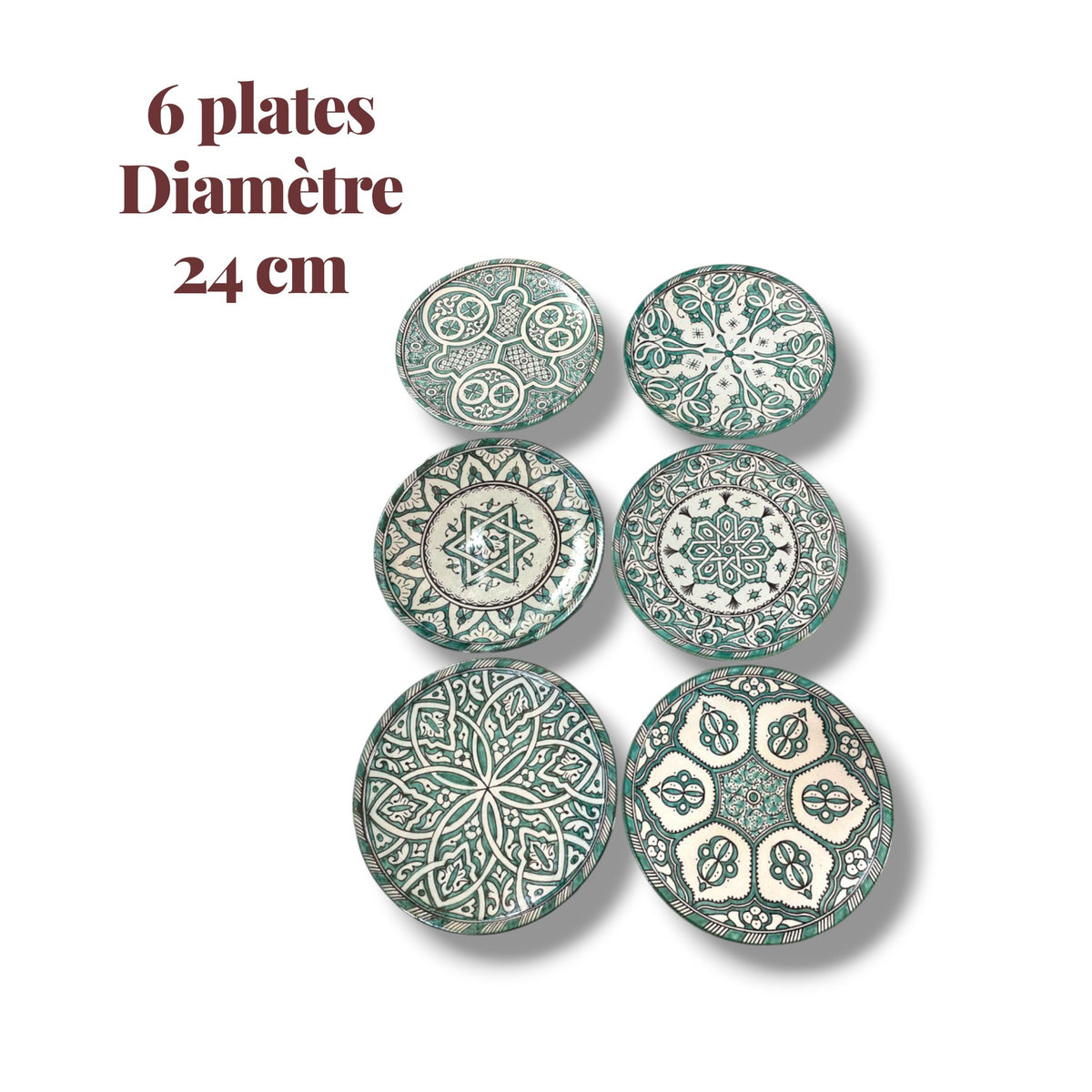 Green hand painted Moroccan fez pottery plates dishwasher and microwave safe