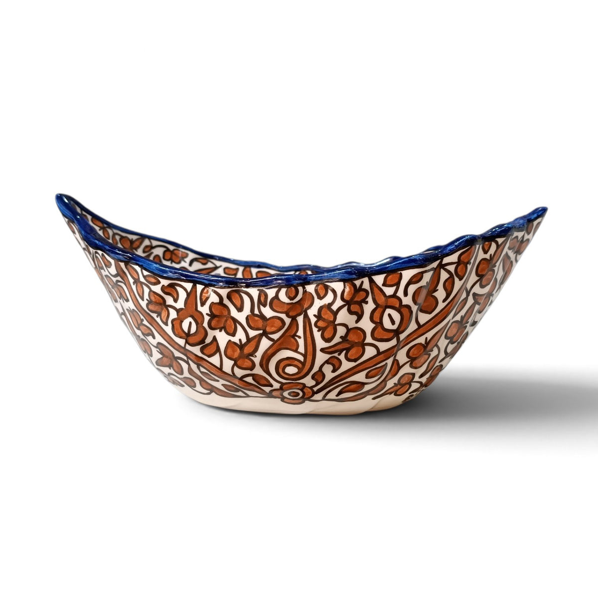 Handmade Moroccan Fes Ceramic Serving Bowl – Brown Floral Design