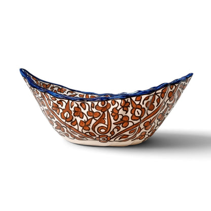 Handmade Moroccan Fes Ceramic Serving Bowl – Brown Floral Design