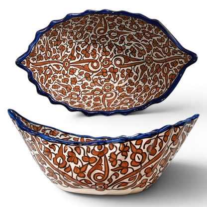 Handmade Moroccan Fes Ceramic Serving Bowl – Brown Floral Design