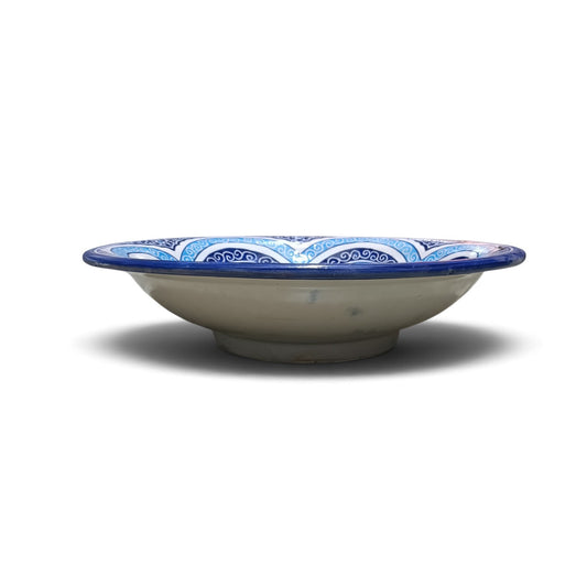 Handmade Moroccan Fez Ceramic Wall Bowl – Blue & White Decorative Serving Dish