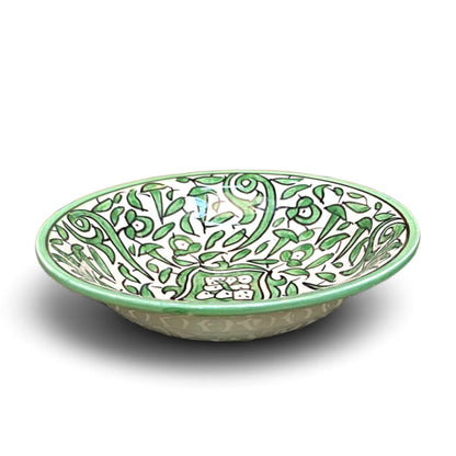 Green Hand-Painted Moroccan Fes Pottery Plates & Bowl – Floral Ceramic Dinnerware