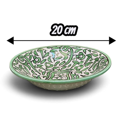 Green Hand-Painted Moroccan Fes Pottery Plates & Bowl – Floral Ceramic Dinnerware