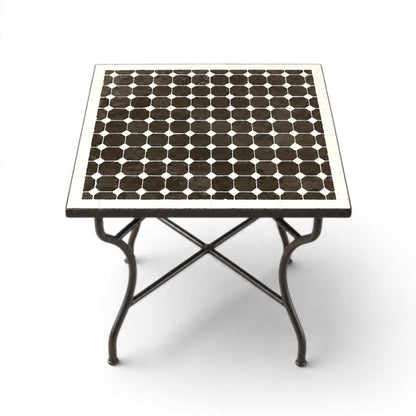 Handmade Moroccan Zellige Mosaic Table – Black & White Fes Tile Table