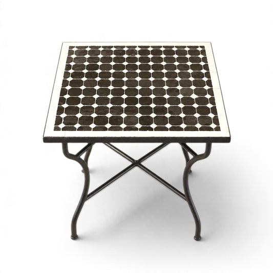 Handmade Moroccan Zellige Mosaic Table – Black & White Fes Tile Table