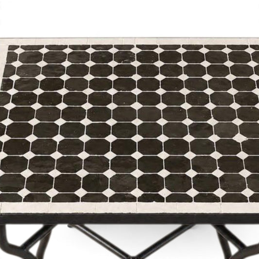 Handmade Moroccan Zellige Mosaic Table – Black & White Fes Tile Table