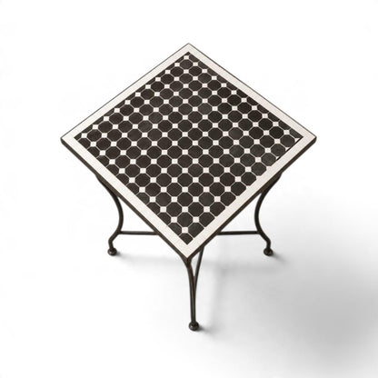 Handmade Moroccan Zellige Mosaic Table – Black & White Fes Tile Table