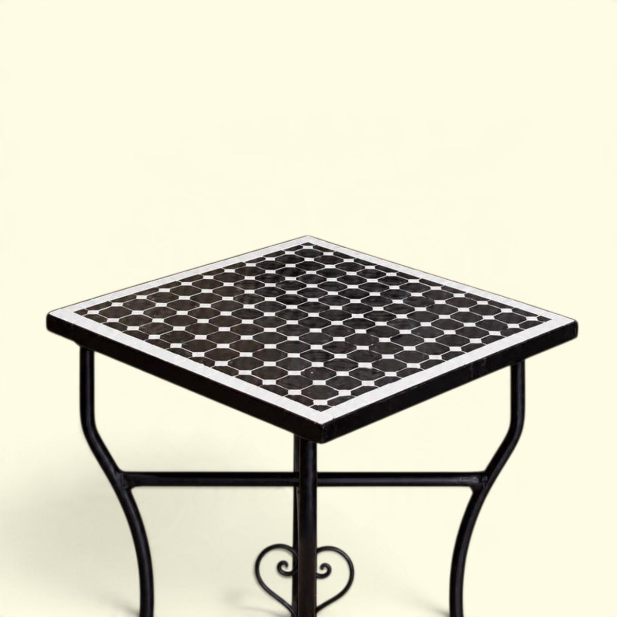 Handmade Moroccan Zellige Mosaic Table – Black & White Fes Tile Table