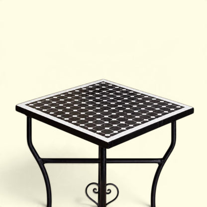 Handmade Moroccan Zellige Mosaic Table – Black & White Fes Tile Table