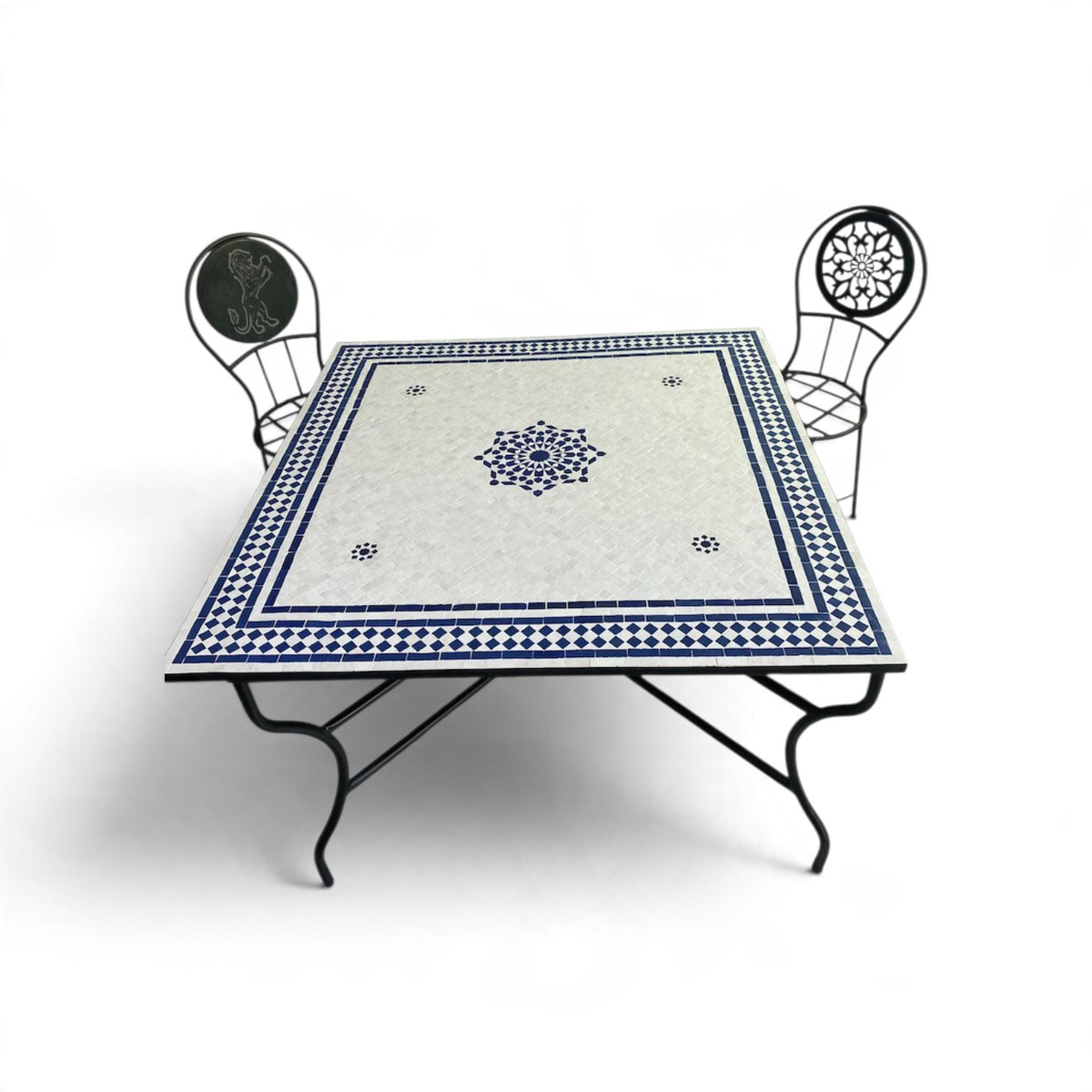 Moroccan Blue and White Zellige Mosaic Table – Handmade Fes Pottery