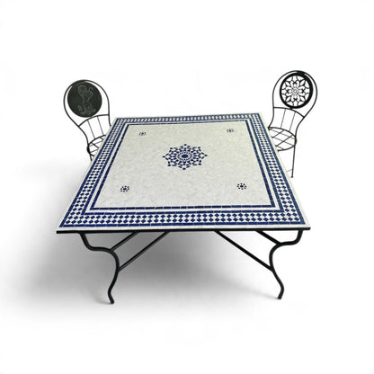 Moroccan Blue and White Zellige Mosaic Table – Handmade Fes Pottery