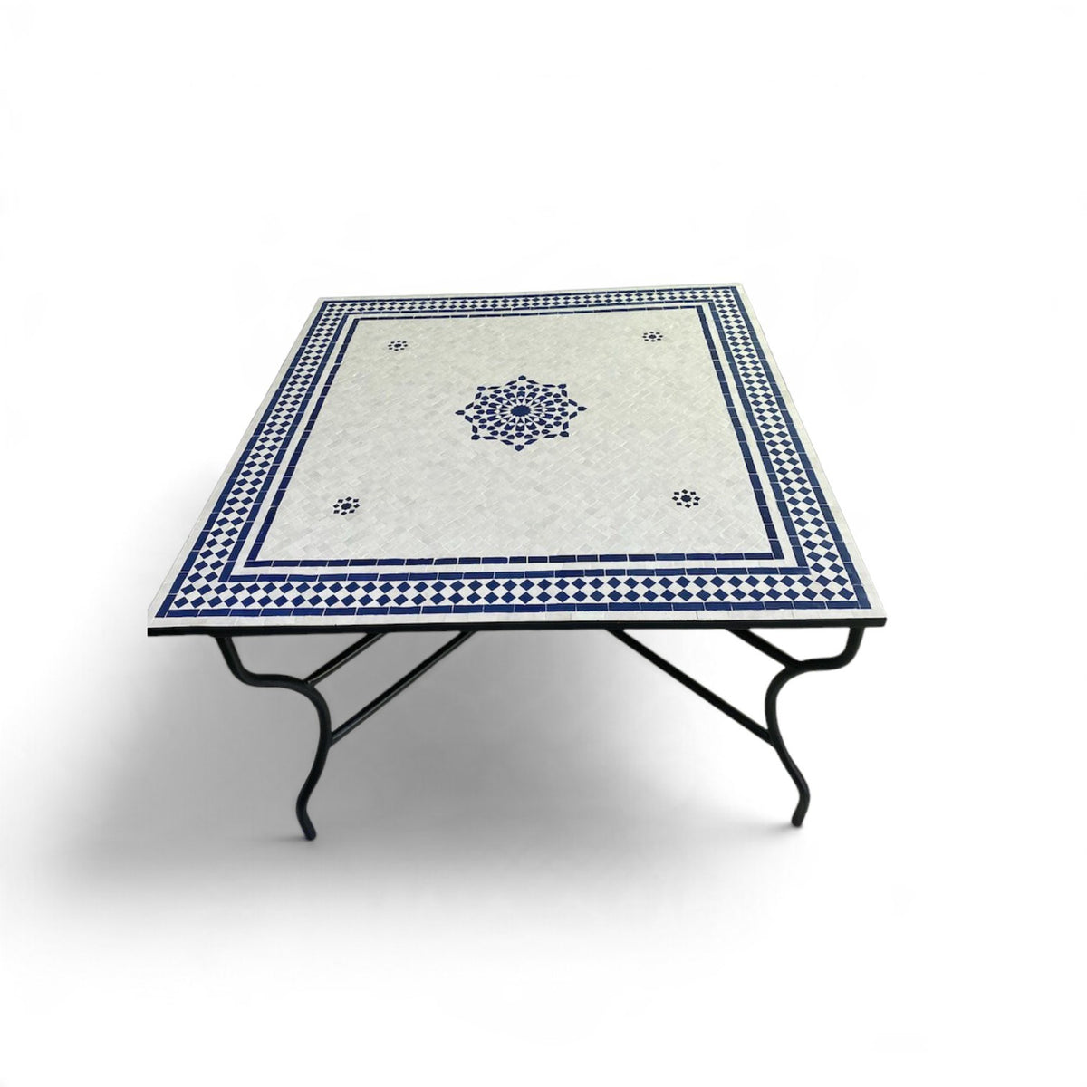 Moroccan Blue and White Zellige Mosaic Table – Handmade Fes Pottery