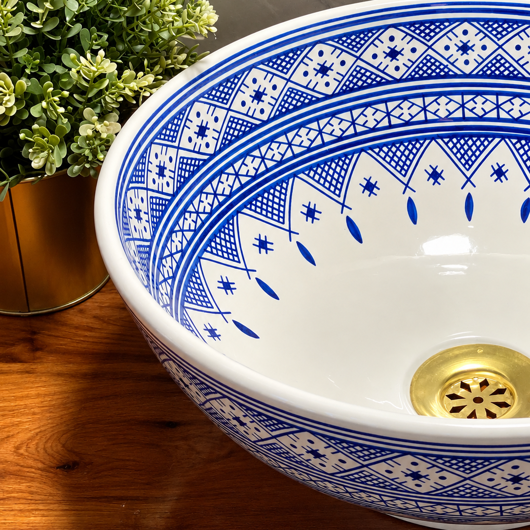 Handmade Moroccan Ceramic Vessel Sink – Traditional Fes Pottery Bathroom Vanity Sink
