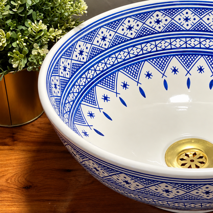 Handmade Moroccan Ceramic Vessel Sink – Traditional Fes Pottery Bathroom Vanity Sink