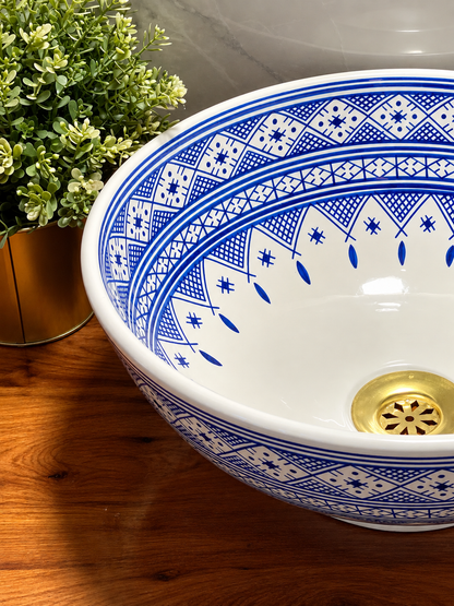 Handmade Moroccan Ceramic Vessel Sink – Traditional Fes Pottery Bathroom Vanity Sink