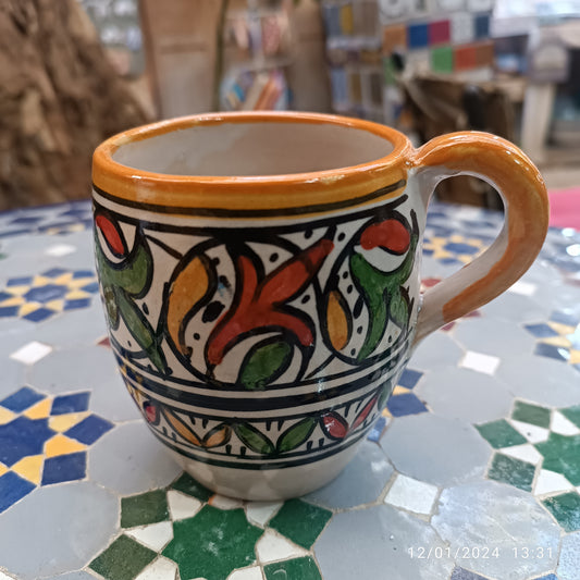 Moroccan pottery mug handmade and hand painted 2 mugs In multicolors